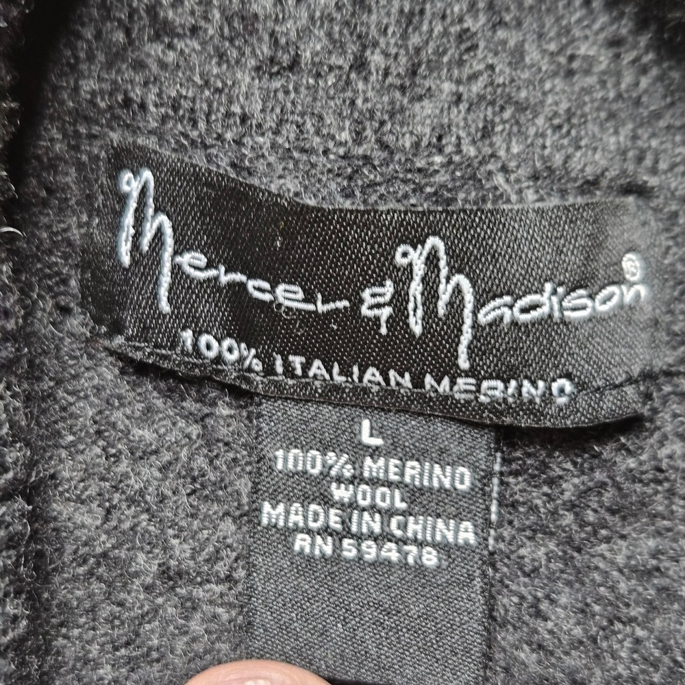Mercer & Madison Cardigan Womens L Charcoal Grey Italian Merino Wool Open Front - Picture 3 of 10